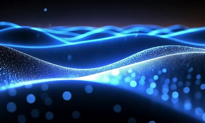 Poster - Abstract blue wavy lines with glowing particles