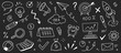 © Polina Tomtosova - Chalk business board sketch icon set. Hand drawn chalkboard frame, bulb, puzzle and arrow for plan marketing idea. Business chart, pencil drawing, office success and internet. Vector illustration