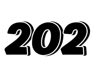 Poster - Stylized black number 202 on transparent background, with a bold, 3D appearance and shadow effects for added depth and dimension.