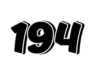 Poster - Stylized black number 194 on transparent background, with a bold, 3D appearance and shadow effects for added depth and dimension.