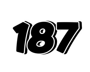 Poster - Stylized black number 187 on transparent background, with a bold, 3D appearance and shadow effects for added depth and dimension.