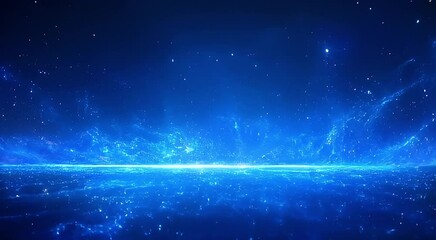Poster - Abstract digital artwork featuring a vibrant blue expanse with particles and light streaks