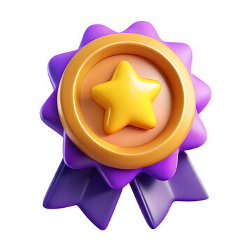 3d rendered purple and gold star ribbon award isolated on transparent background