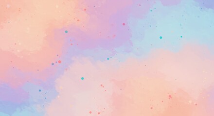 Poster - Photo of a dreamy pastel background with soft pink, blue, and orange watercolor textures and delicate dots