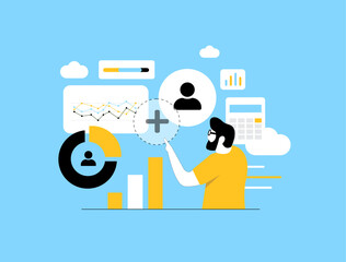 Poster - Digital twin in marketing allows predictive modeling and customer behavior simulation. Digital twin marketing supports virtual profiling and marketing automation strategies vector illustration