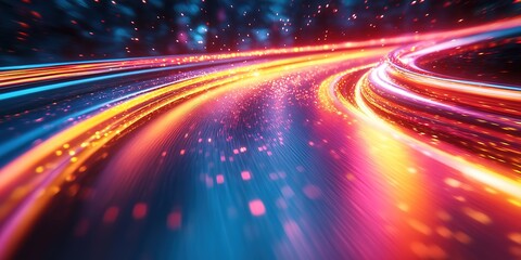 Poster - Abstract technological background featuring a futuristic display of internet fiber effects, creating a visually captivating and dynamic representation of interconnected digital world, digital dust