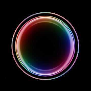Abstract Circular Bubble With Vibrant Rainbow Colors And Reflective Surface On A Dark Background