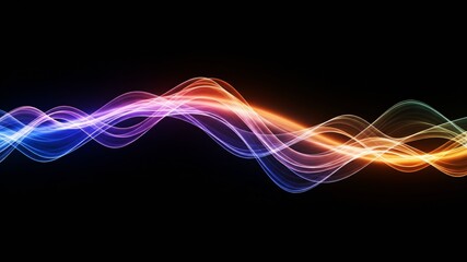 Poster - Abstract Colorful Wavy Lines With Glowing Dots on Black Background