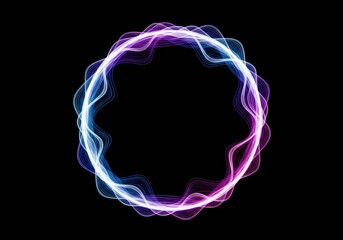 Poster - Abstract Glowing Neon Ring With Wavy Energy Patterns And Particles On Black Background