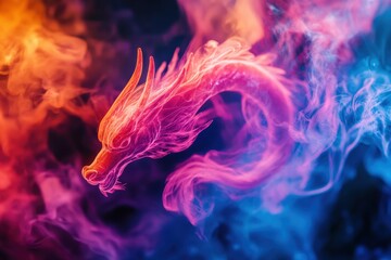 Poster - majestic dragons swirl through colorful smoke creating a dreamlike atmosphere, moving dragons and co