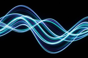 Poster - Abstract Glowing Blue Light Waves on Black Background