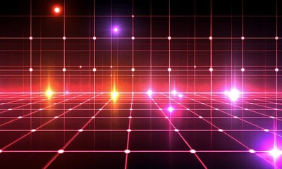 Poster - Geometric glowing grid pattern with vibrant lights