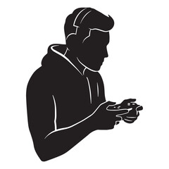 Poster - Silhouette illustration of a young man playing video games with a gaming controller