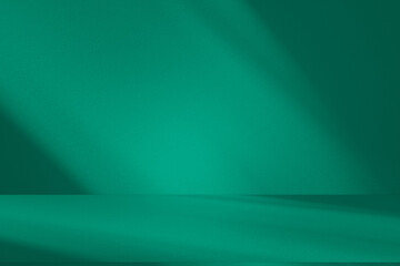 Poster - Wall interior background, studio and backdrops show products. with leaf shadow from window color green and white. background for text insertion and presentation of product	
