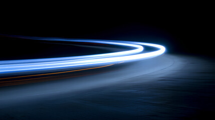 Poster - curved motion streak with blue trail and glowing line across the dark road, as the laser beam breaks into light and a bright tail forms the main moving line 