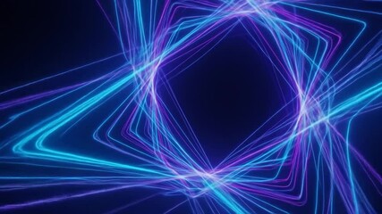 Poster - Abstract swirling neon light design with blue and purple hues forming a star shape on a black background