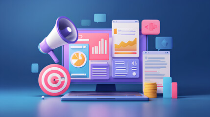 Poster - Digital marketing concept.Ads dashboard screen digital.Digital marketing concept.Online advertising ,digital marketing and ad on internet to targeted customers.