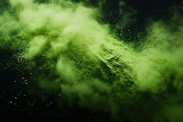 Poster - Lime green powder material swirling in the air with a fine mist effect during artistic demonstration, Lime Green Powder Material Circling Shot
