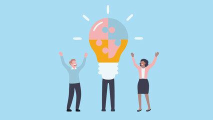 Poster - Teamwork and Collaboration Concept with People Celebrating a New Idea