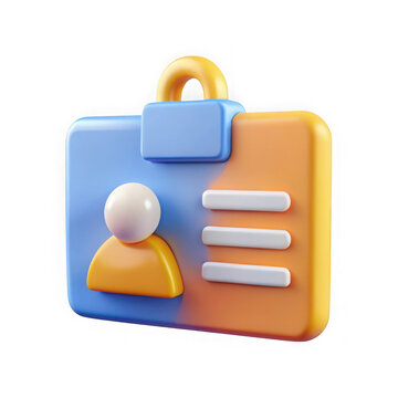 3d cartoon id card badge isolated on transparent background