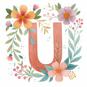 letter u watercolor floral background