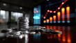 © AspctStyle - Stack of silver coins on polished desk with blurred financial chart showing upward growth trend. Investment success and economic progress concept in modern trading environment.