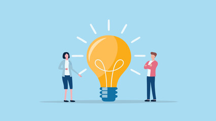 Poster - Teamwork and Idea Generation People Standing Near a Light Bulb
