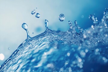 Poster - Close up of numerous water bubbles rising in vivid blue water abstract representation, Many bubbles in water close up, abstract water wave with bubbles in slow motion