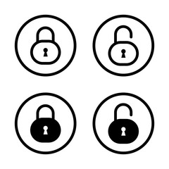 Fototapete - Lock and unlock icon set. Privacy protection sign symbol on circle line