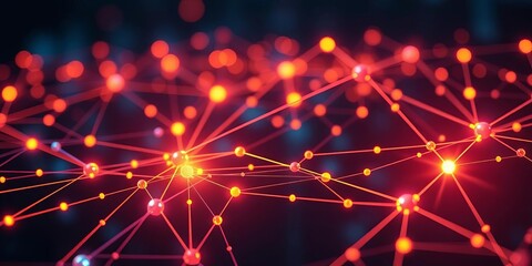 Poster - Abstract network nodes and glowing lines representing technological teamwork,   business,  presentation