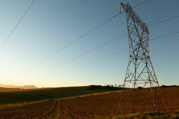 Poster - The evening electricity pylon silhouette