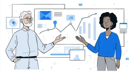 Aufkleber - Two people presenting data on a whiteboard.