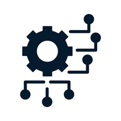 Poster - Gear, microcircuit. Concept algorithm, digital transformation. Vector linear icon isolated on white background.