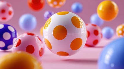Poster - Colorful polka dot spheres on pink space isolated-3d-backgroung-image