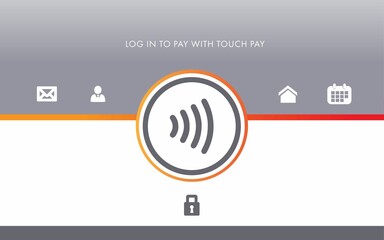 Poster - Composition of log in to pay with touch pay text with icons on grey backrgound