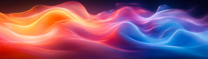 Poster - Abstract colorful flowing wave design with smooth vibrant gradients blending orange, red, purple, and blue hues on dark background