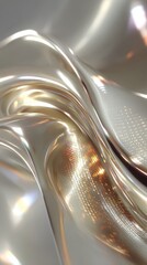 Aufkleber - Abstract flowing metallic liquid with golden and silver reflections