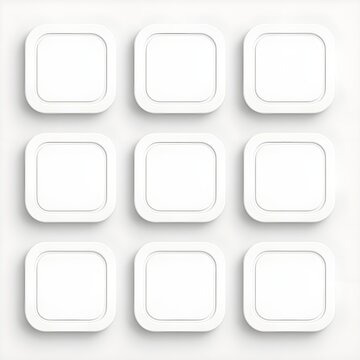A set of flat-style, rounded-square icon frames with customizable inner guides, designed for easy insertion of app icons or logos