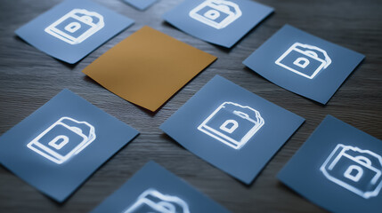 Fototapete - Secure Folder: An image featuring an icon of a locked folder surrounded by several icons with a different design.