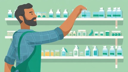 Poster - Person selecting products from shelves in a store.