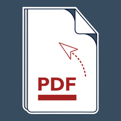 Poster - Digital document icon with pdf text and a cursor arrow pointing to the file representing online document access and data transfer