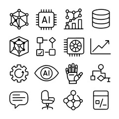 Poster - Intricate icons of Artificial Intelligence and Technology, representing a comprehensive array of futuristic innovations.