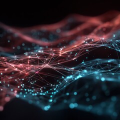 Poster - Vibrant digital patterns flowing through interconnected nodes in a futuristic environment.