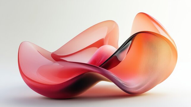 Abstract red and orange glass sculpture with flowing, organic shapes.