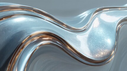Poster - A dynamic interplay of silver and gold tones creates flowing waves that evoke a sense of movement and elegance, highlighted by reflective surfaces and a soft sheen.