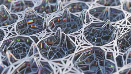 Poster - Iridescent peaks within a complex, interwoven, geometric framework