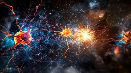 Leinwandbilder - Neuroscience discovery event synaptic activity in a virtual lab digital art abstract environment macro viewpoint