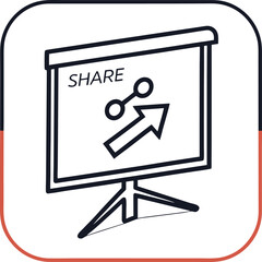 Poster - Conceptual illustration of a presentation whiteboard displaying the word share with a connected nodes icon and an upward trending arrow symbolizing growth and collaboration