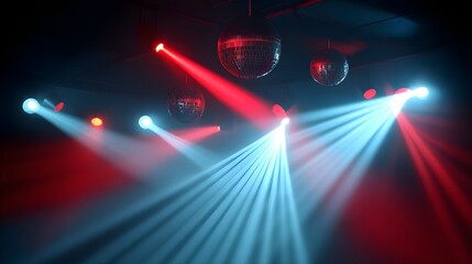Poster - A low-angle shot of a dancer spinning under strobe lights in a dark club, high-energy EDM track playing, colorful lights flashing in sync