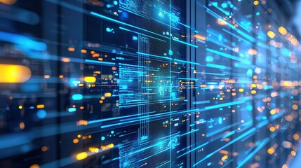 Poster - Data flow visualization in modern data centers technology environment digital art perspective